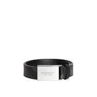 Ceinture en tissu London check et cuir avec boucle plaque - Charcoal & Black