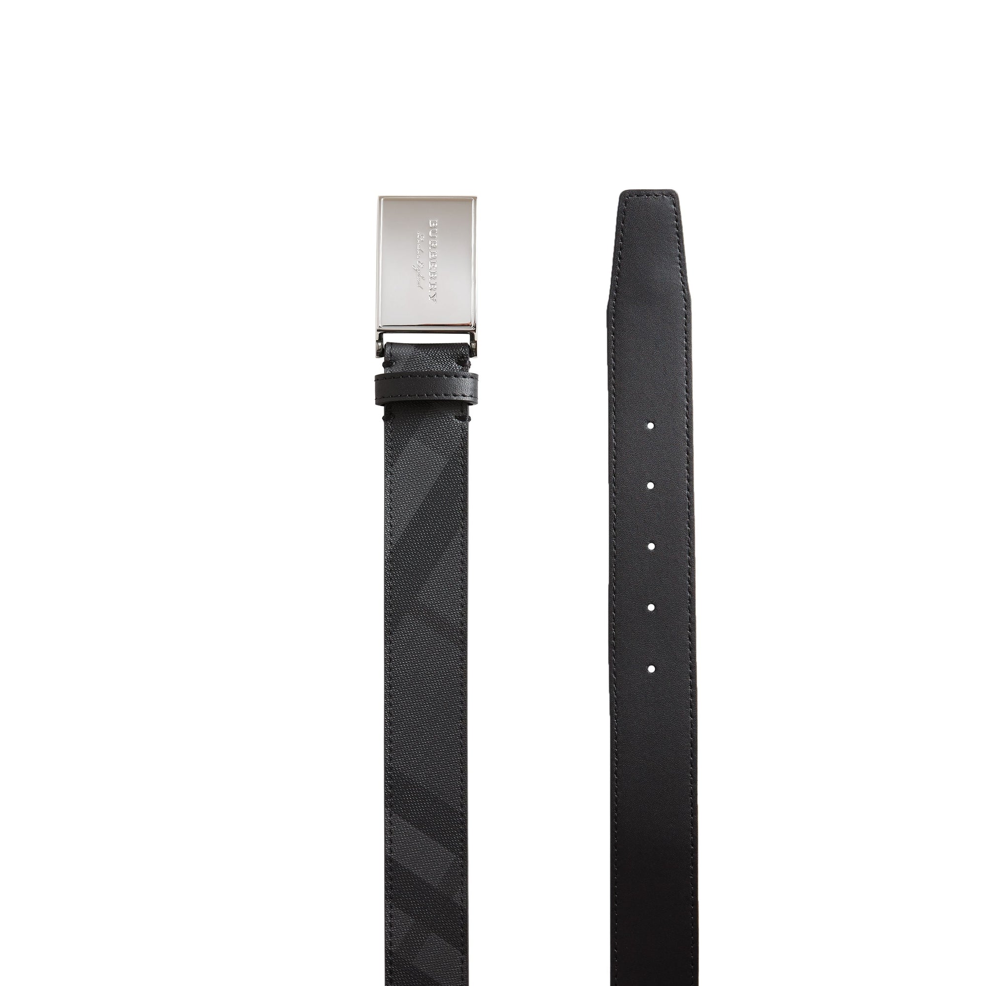 Ceinture en tissu London check et cuir avec boucle plaque - Charcoal & Black