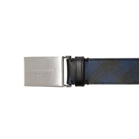 Ceinture en tissu London check et cuir avec boucle plaque - Navy & Black