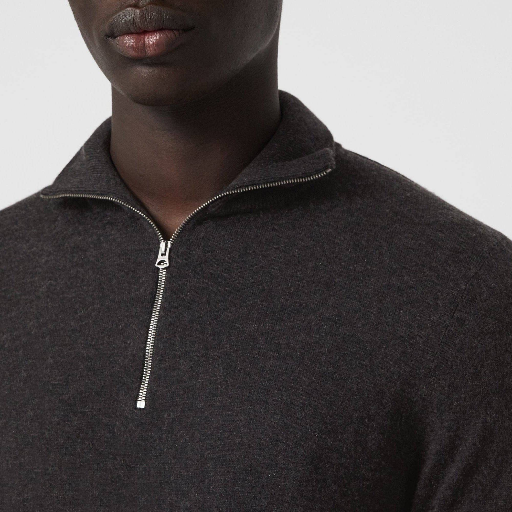 Pull en cachemire et coton à col zippé - Charcoal