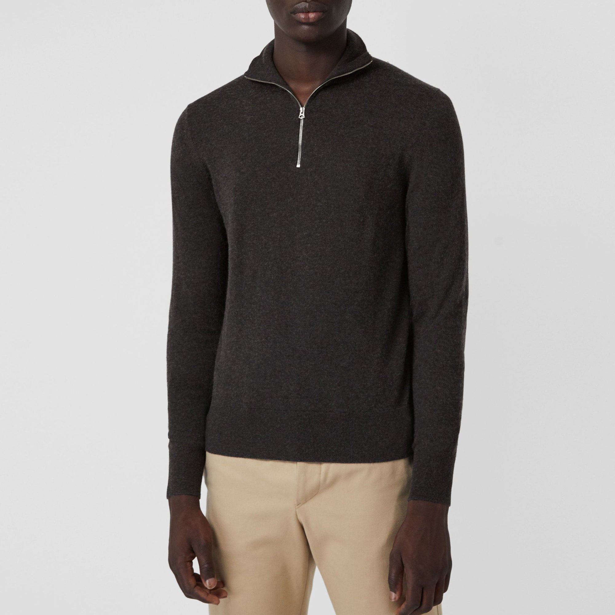 Pull en cachemire et coton à col zippé - Charcoal