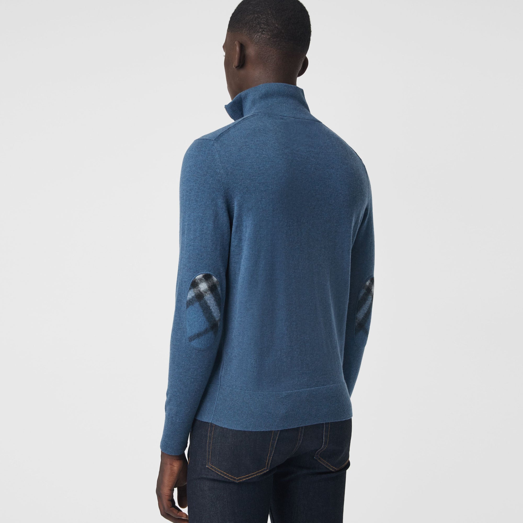 Pull en cachemire et coton à col zippé - Steel Blue