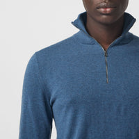 Pull en cachemire et coton à col zippé - Steel Blue