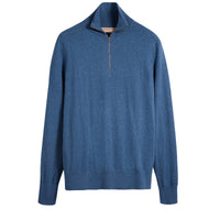 Pull en cachemire et coton à col zippé - Steel Blue