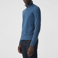 Pull en cachemire et coton à col zippé - Steel Blue