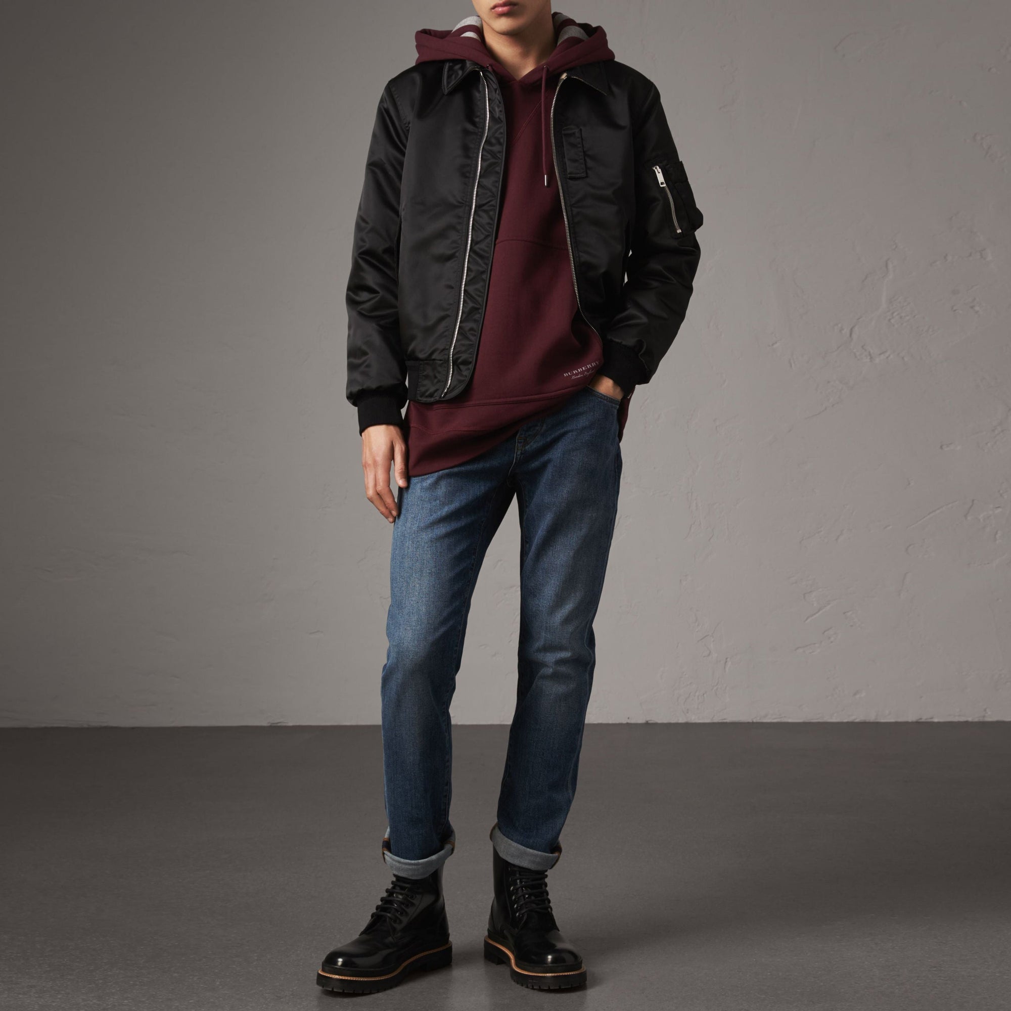 Sweat-shirt oversize à capuche à grosses rayures - Deep Claret