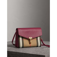 Petit sac à bandoulière en cuir et coton House check - Berry Pink