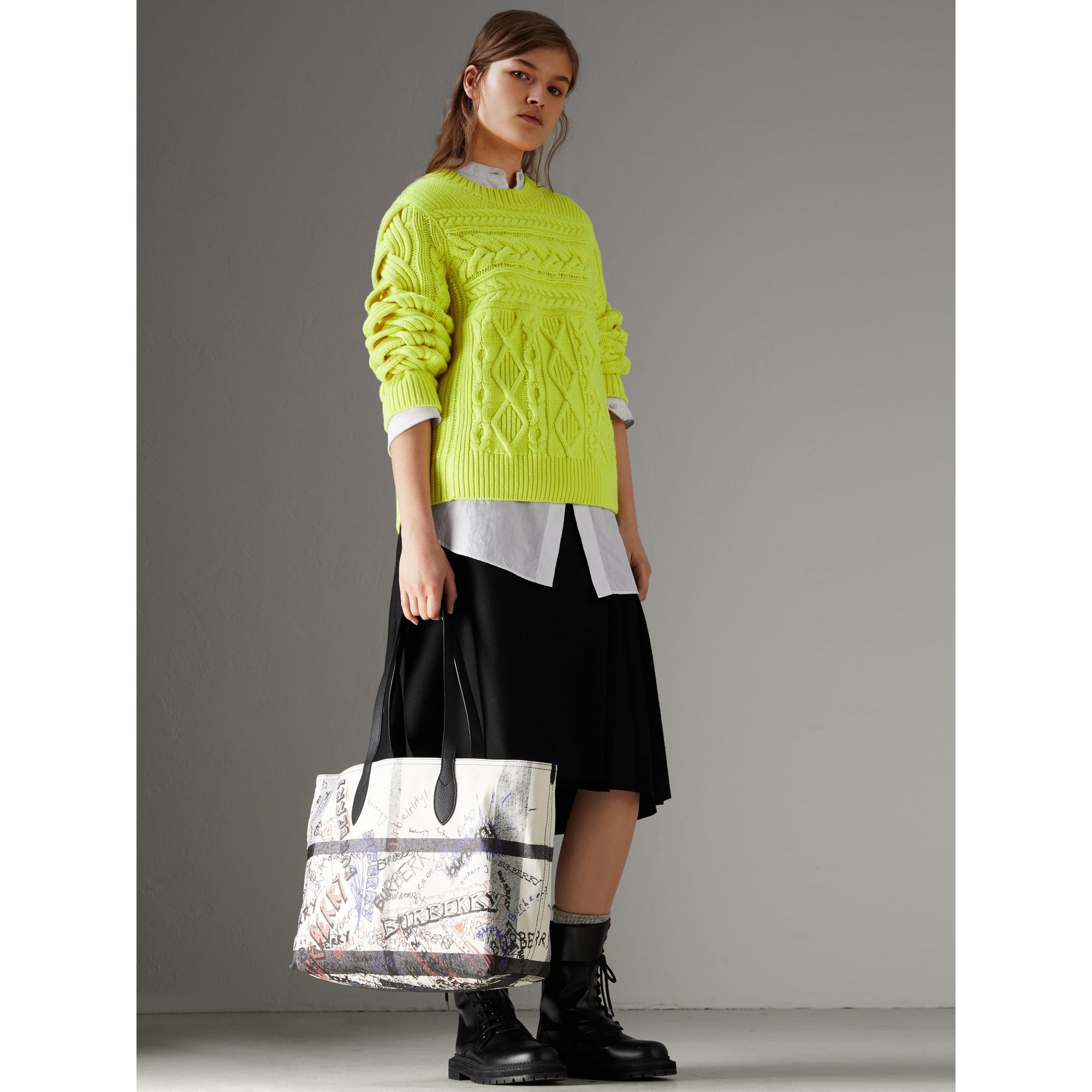 Sac tote Doodle moyen réversible - White & Trans & Black