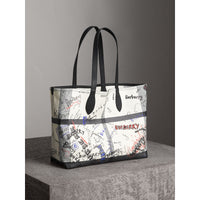 Sac tote Doodle moyen réversible - White & Trans & Black