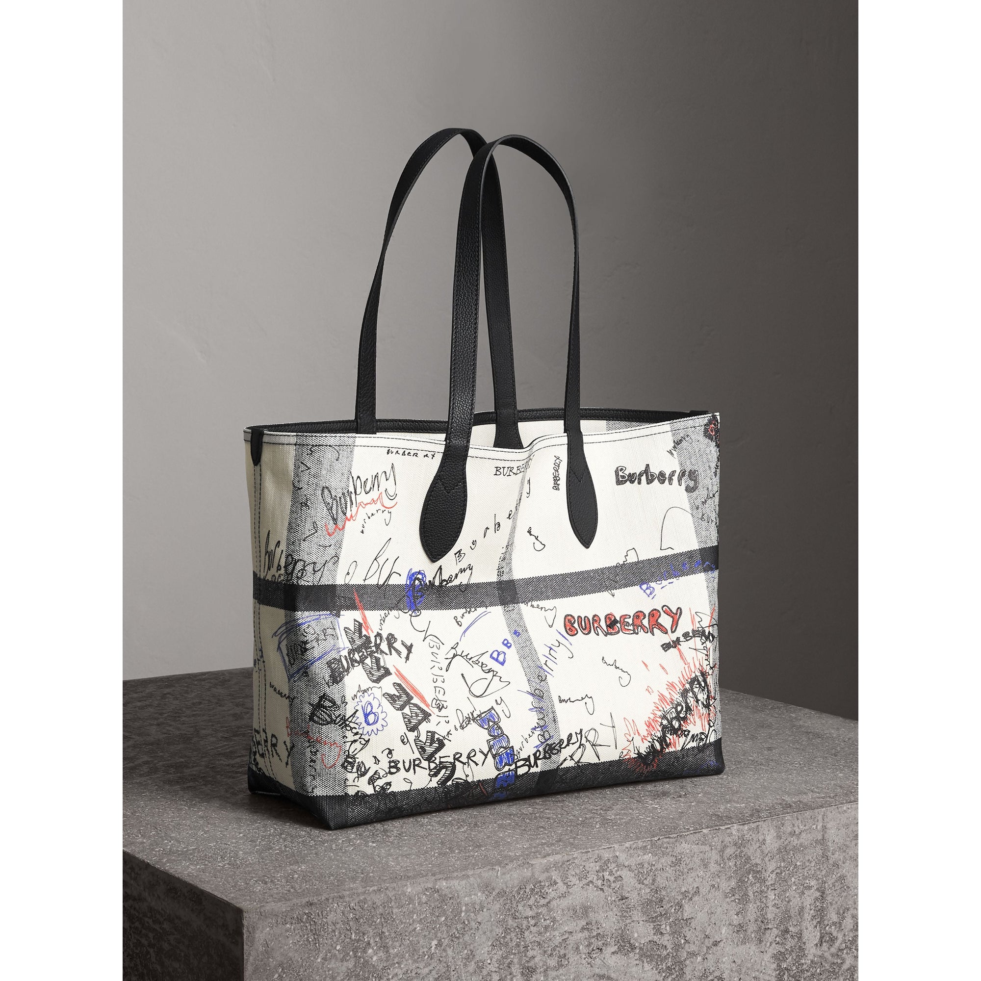 Sac tote Doodle moyen réversible - White & Trans & Black