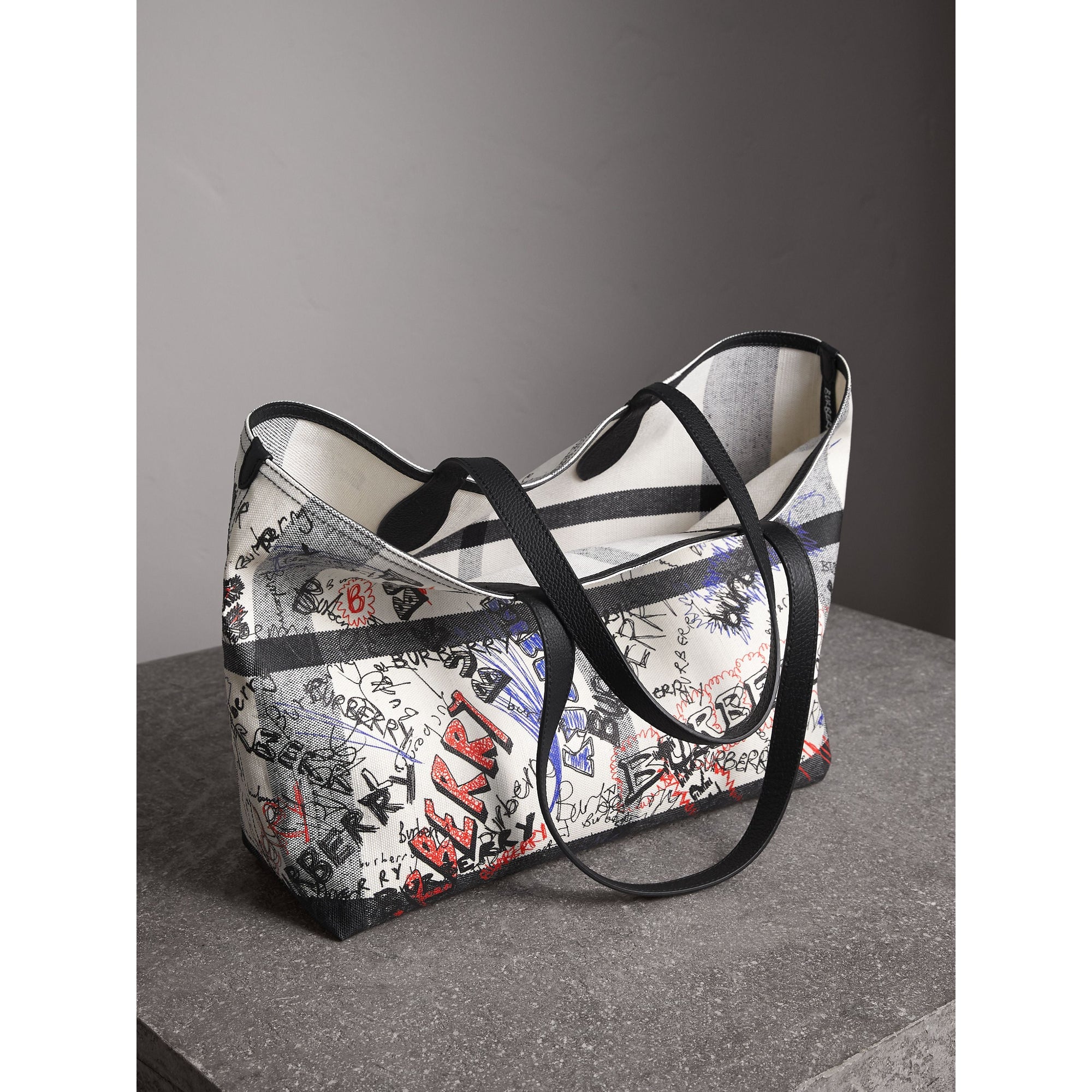 Sac tote Doodle moyen réversible - White & Trans & Black