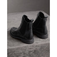 Bottines Chelsea en cuir texturé de style richelieu - Black