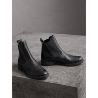 Bottines Chelsea en cuir texturé de style richelieu - Black
