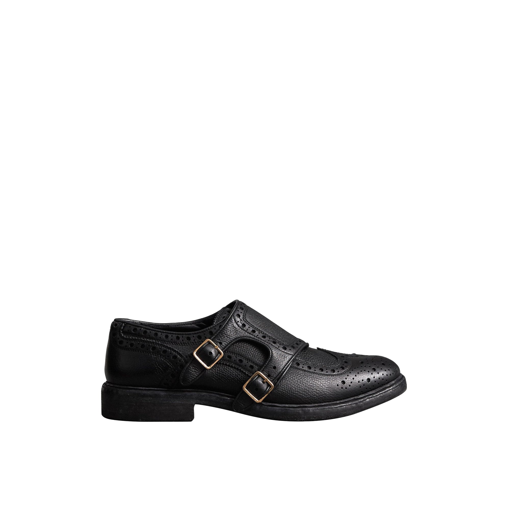 Chaussures derby à boucle de style richelieu en cuir texturé - Black