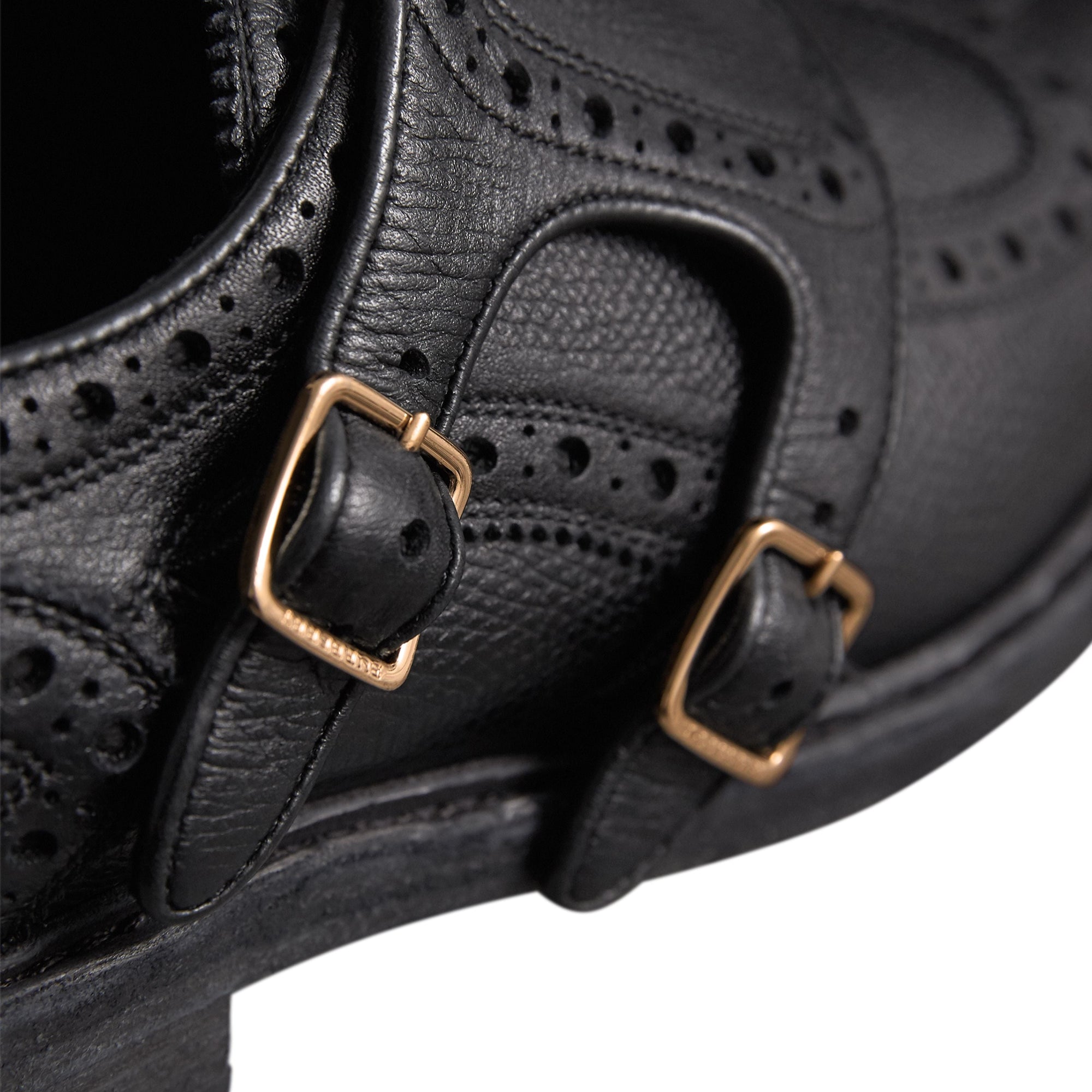 Chaussures derby à boucle de style richelieu en cuir texturé - Black