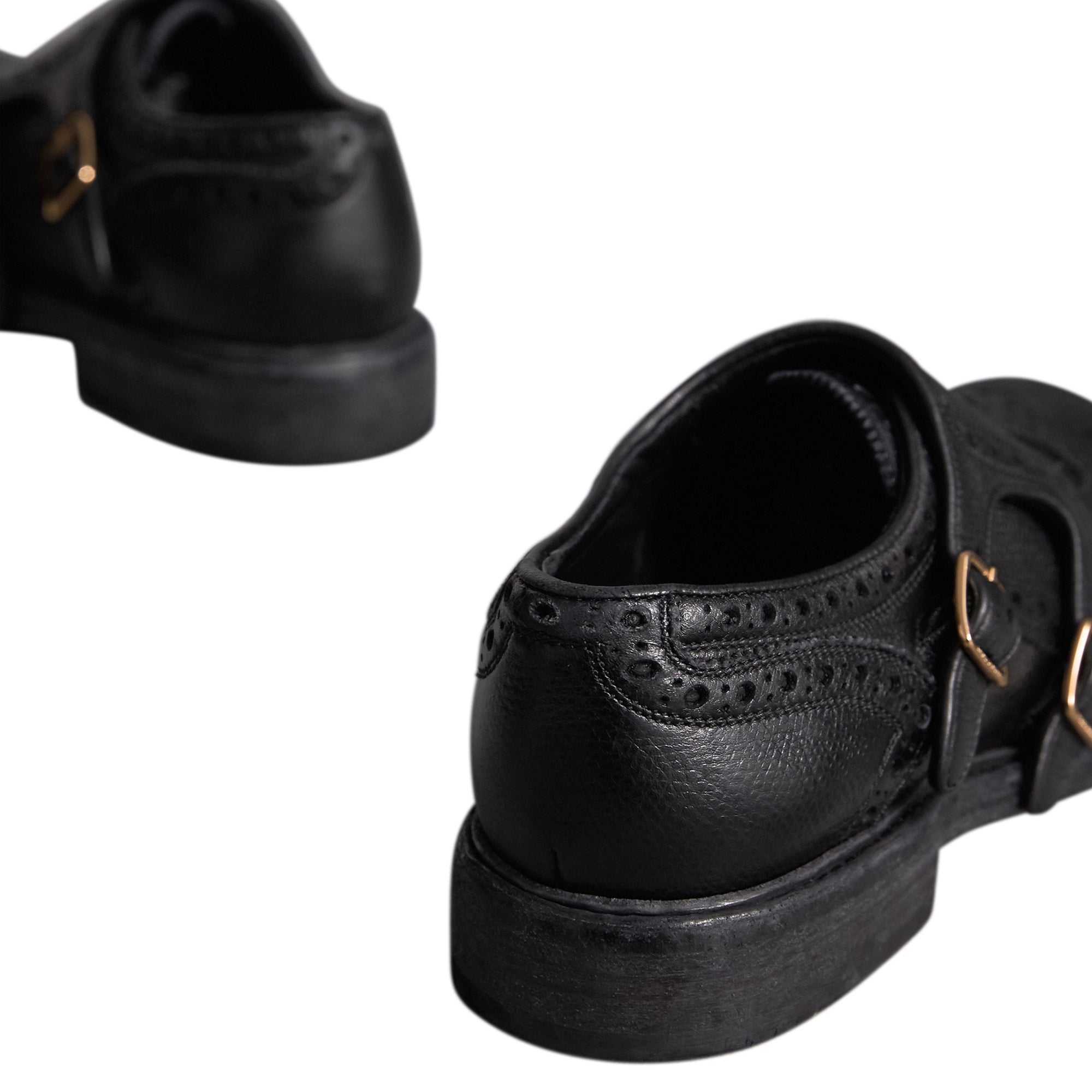 Chaussures derby à boucle de style richelieu en cuir texturé - Black