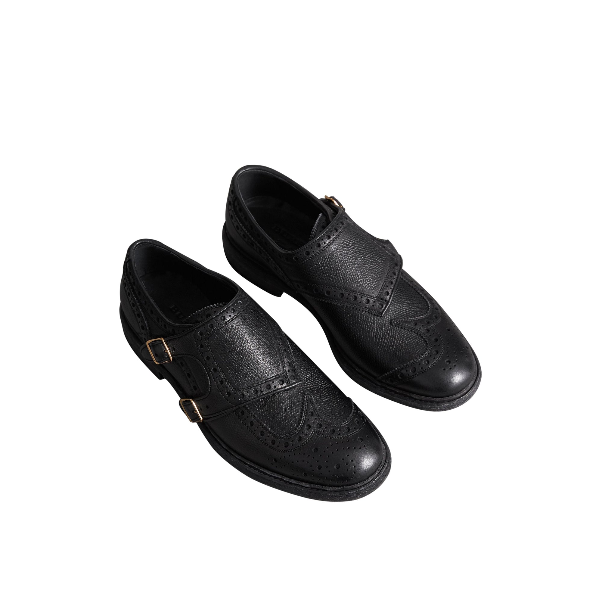 Chaussures derby à boucle de style richelieu en cuir texturé - Black