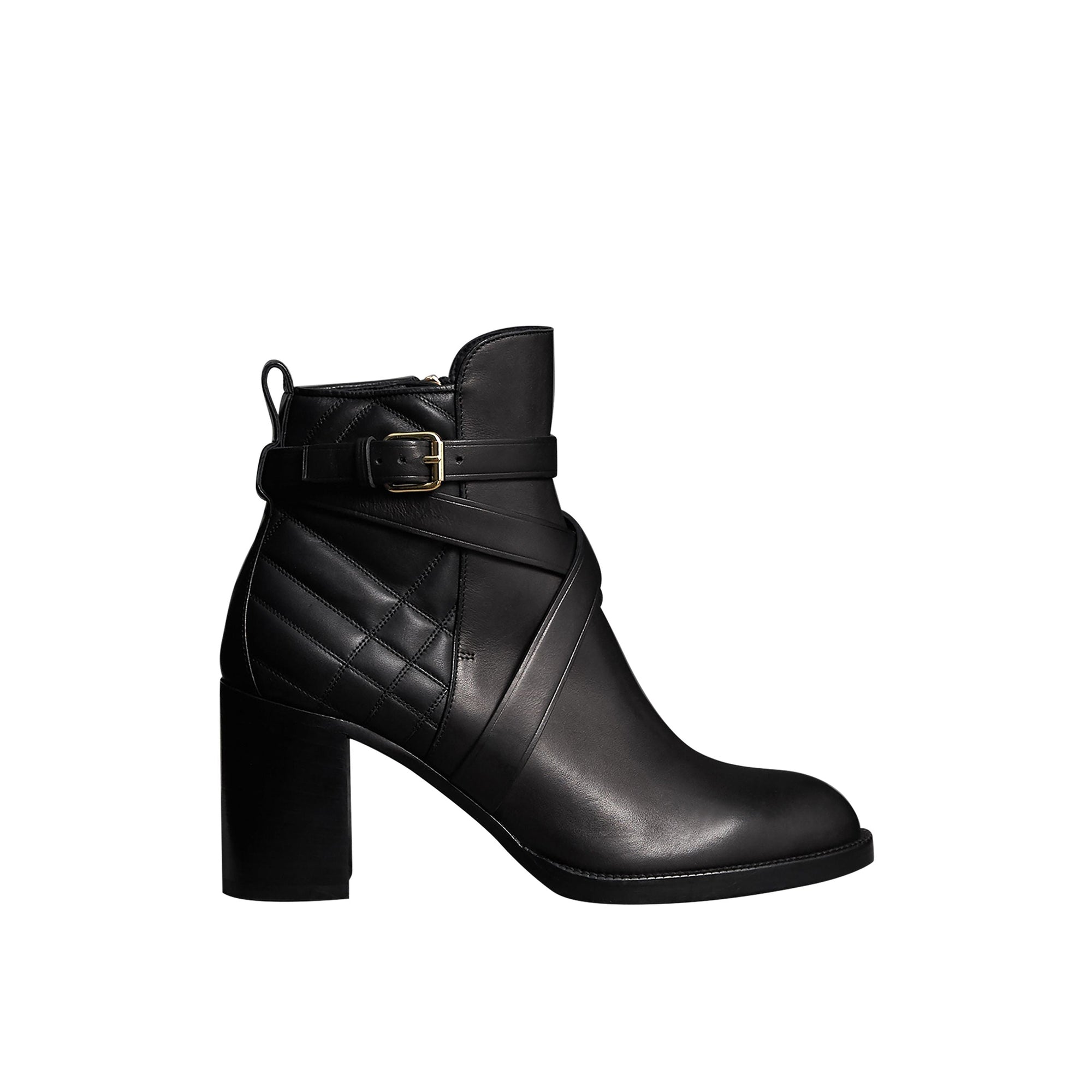 Bottines en cuir matelassé avec sangle - Black