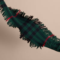 Mini écharpe en laine à motif check et à franges - Jade Green