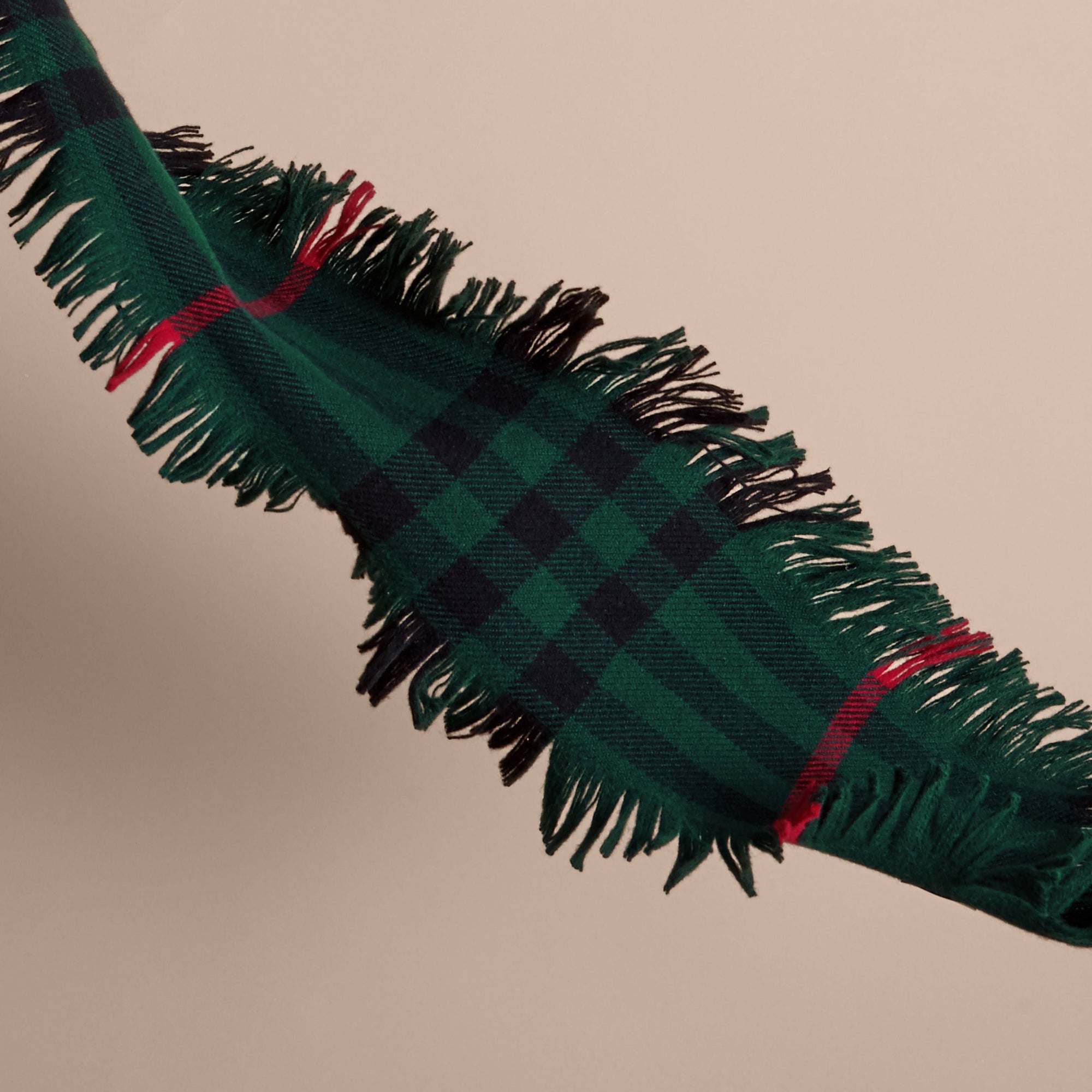 Mini écharpe en laine à motif check et à franges - Jade Green