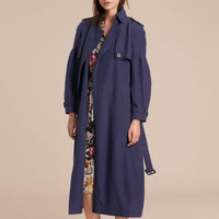 Trench-coat en soie oversize avec manches bouffantes - Navy