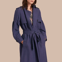 Trench-coat en soie oversize avec manches bouffantes - Navy
