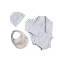 Set cadeau trois pièces en coton à motif check pour bébé - Ice Blue
