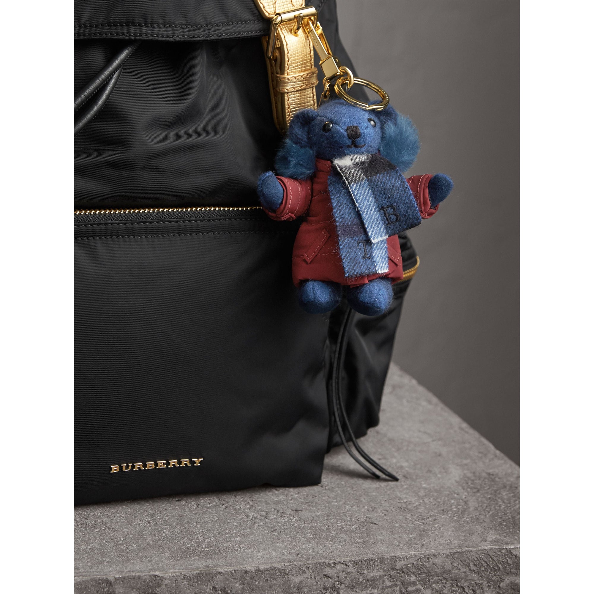 Porte-clés Thomas Bear avec doudoune et écharpe en cachemire - Cadet Blue