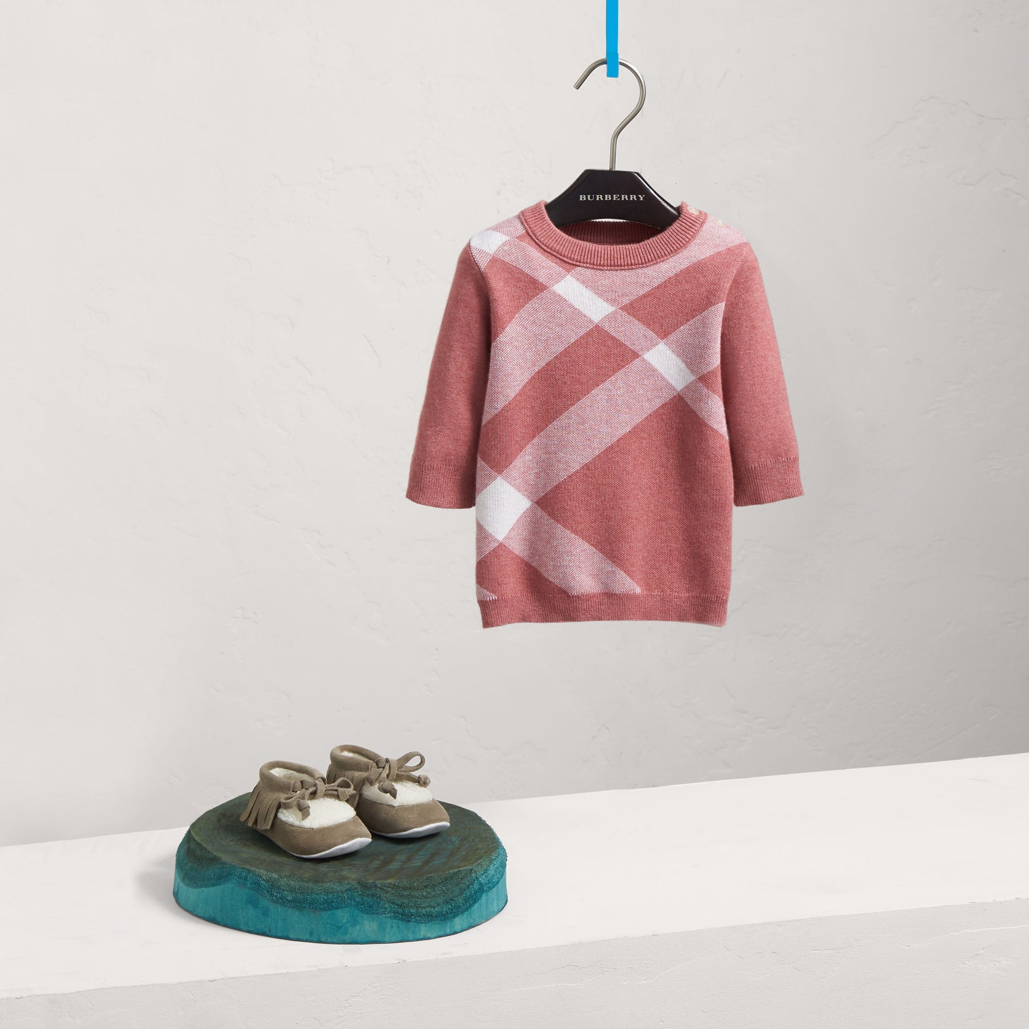 Robe en cachemire et coton mélangé avec motif check - Mauve Pink
