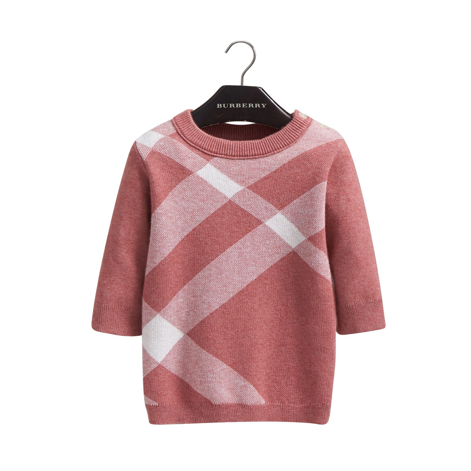 Robe en cachemire et coton mélangé avec motif check - Mauve Pink