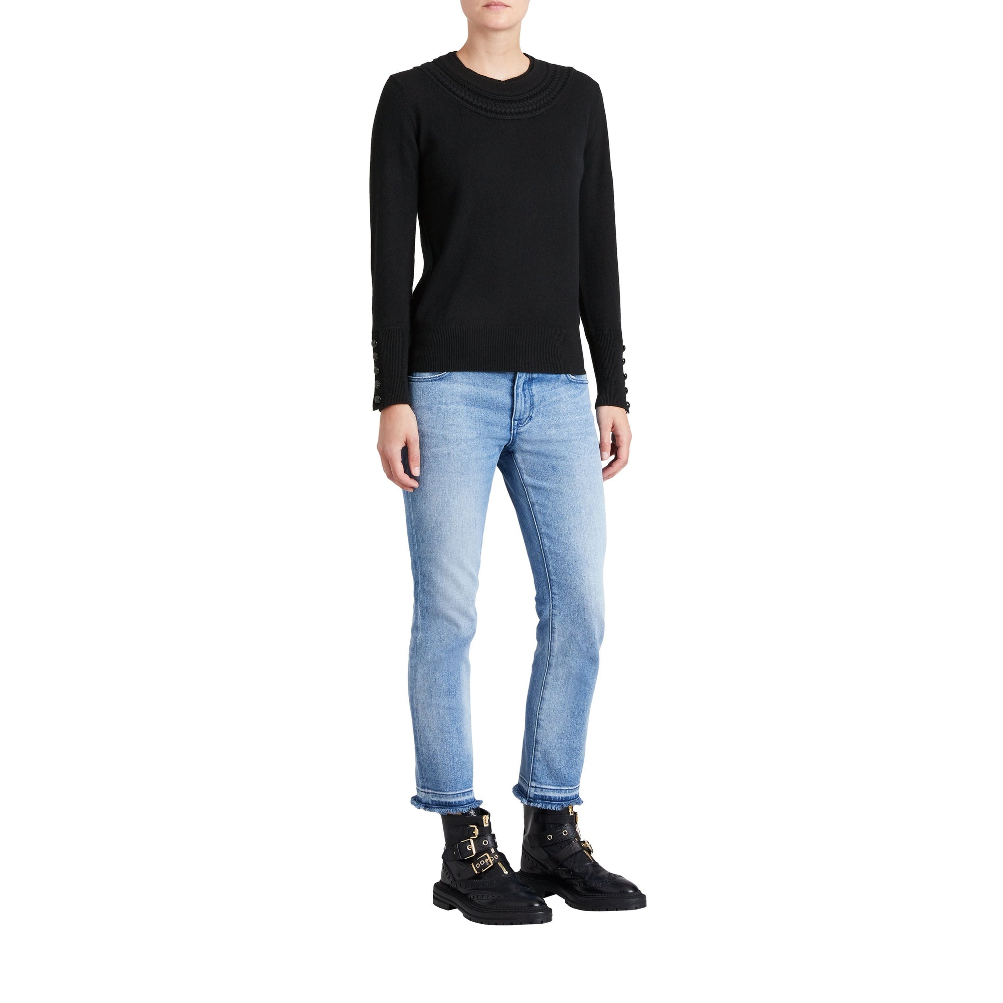 Pull en cachemire avec empiècement en maille torsadée - Black