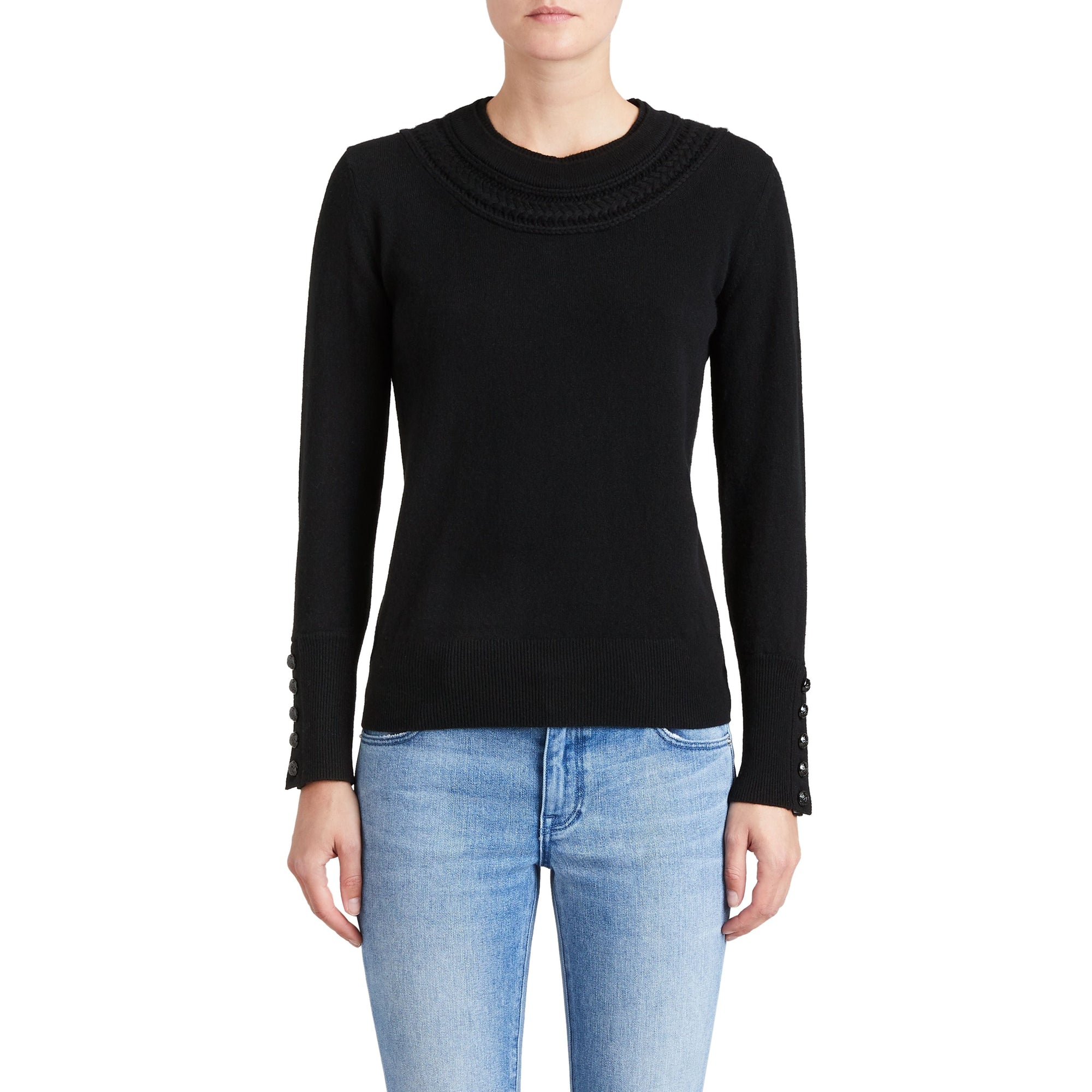 Pull en cachemire avec empiècement en maille torsadée - Black