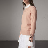 Pull en cachemire avec empiècement en maille torsadée - Apricot Pink