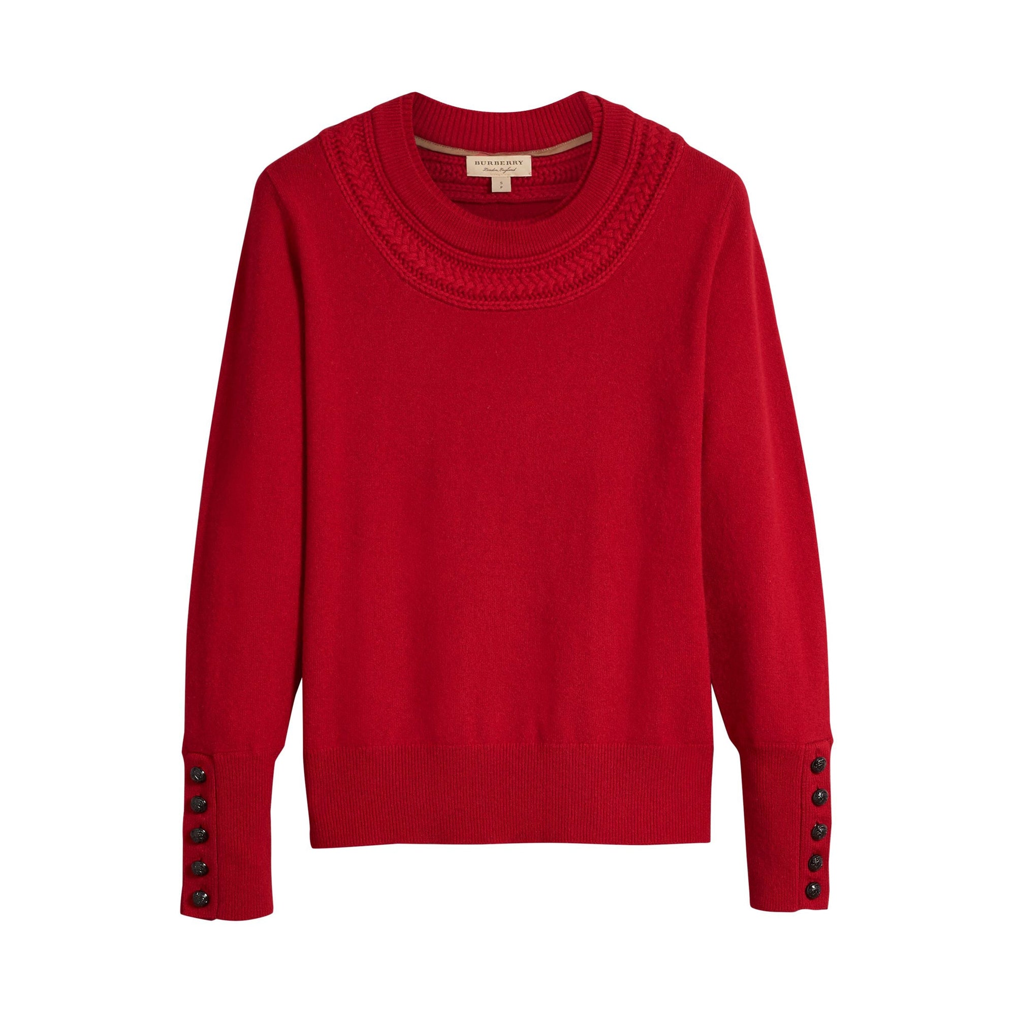Pull en cachemire avec empiècement en maille torsadée - Military Red