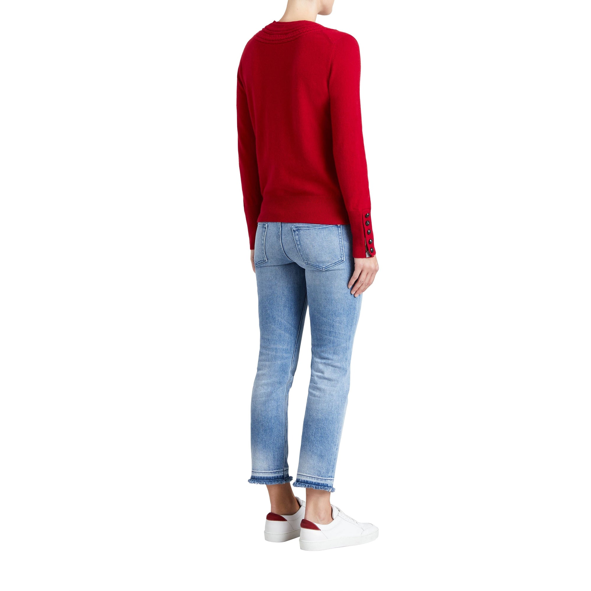Pull en cachemire avec empiècement en maille torsadée - Military Red