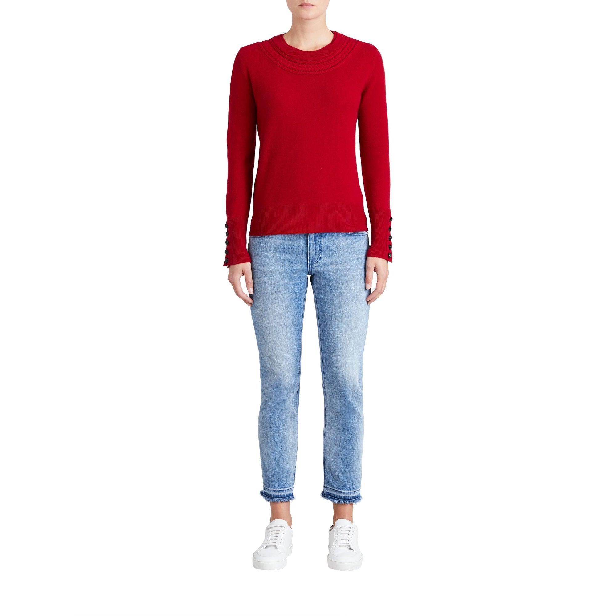 Pull en cachemire avec empiècement en maille torsadée - Military Red