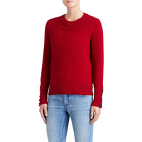 Pull en cachemire avec empiècement en maille torsadée - Military Red