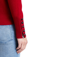 Pull en cachemire avec empiècement en maille torsadée - Military Red