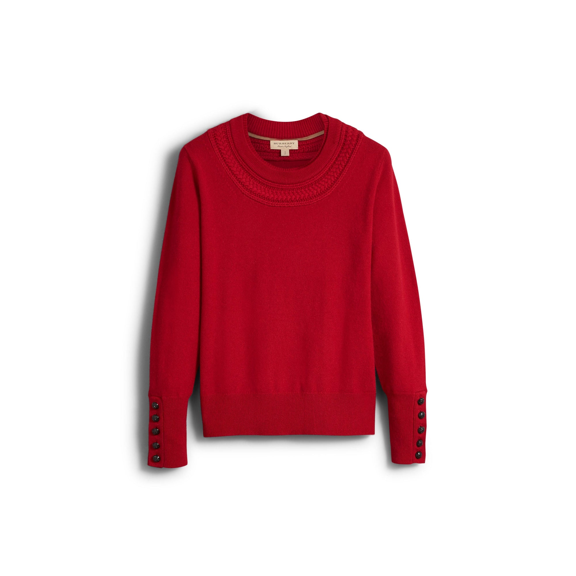 Pull en cachemire avec empiècement en maille torsadée - Military Red