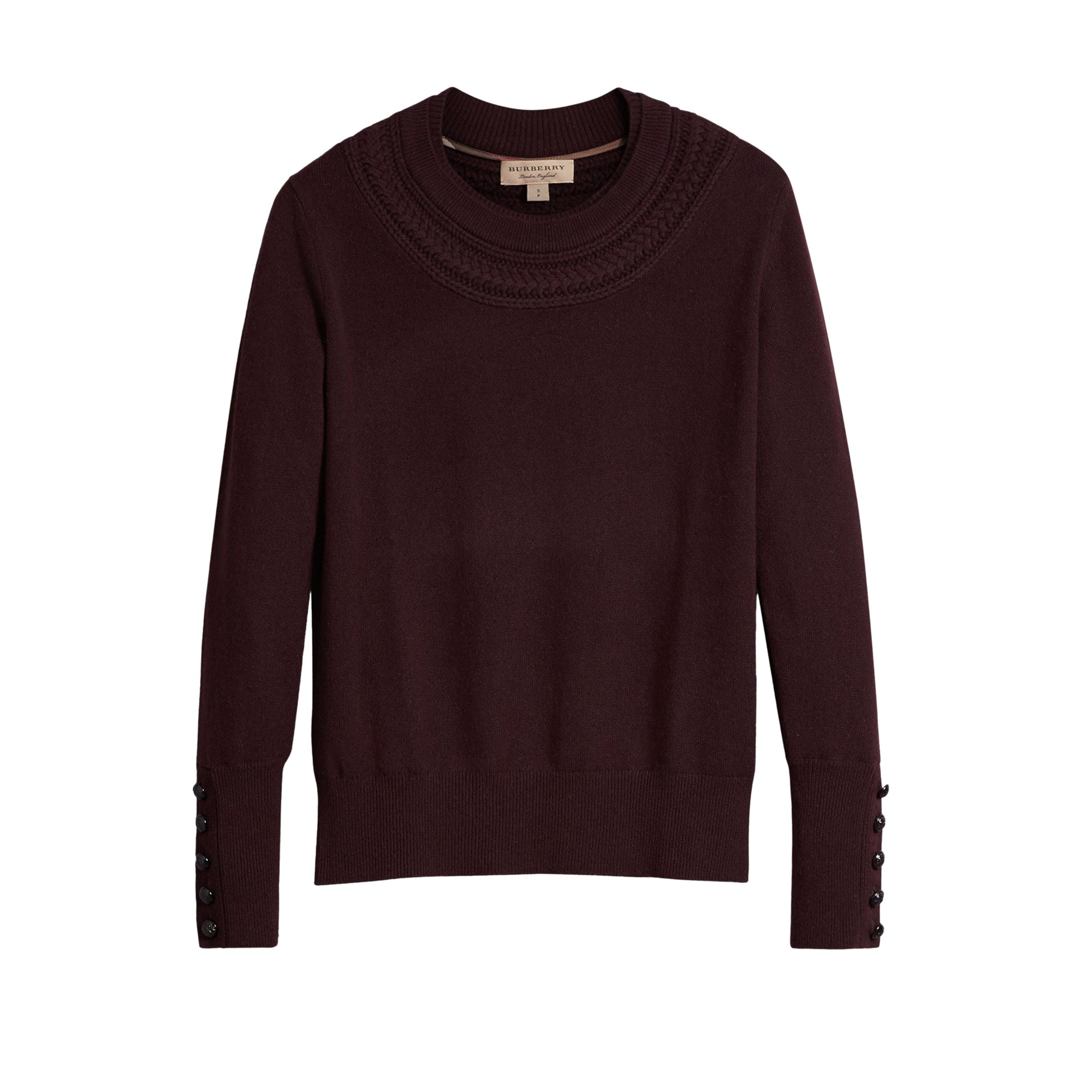 Pull en cachemire avec empiècement en maille torsadée - Deep Claret