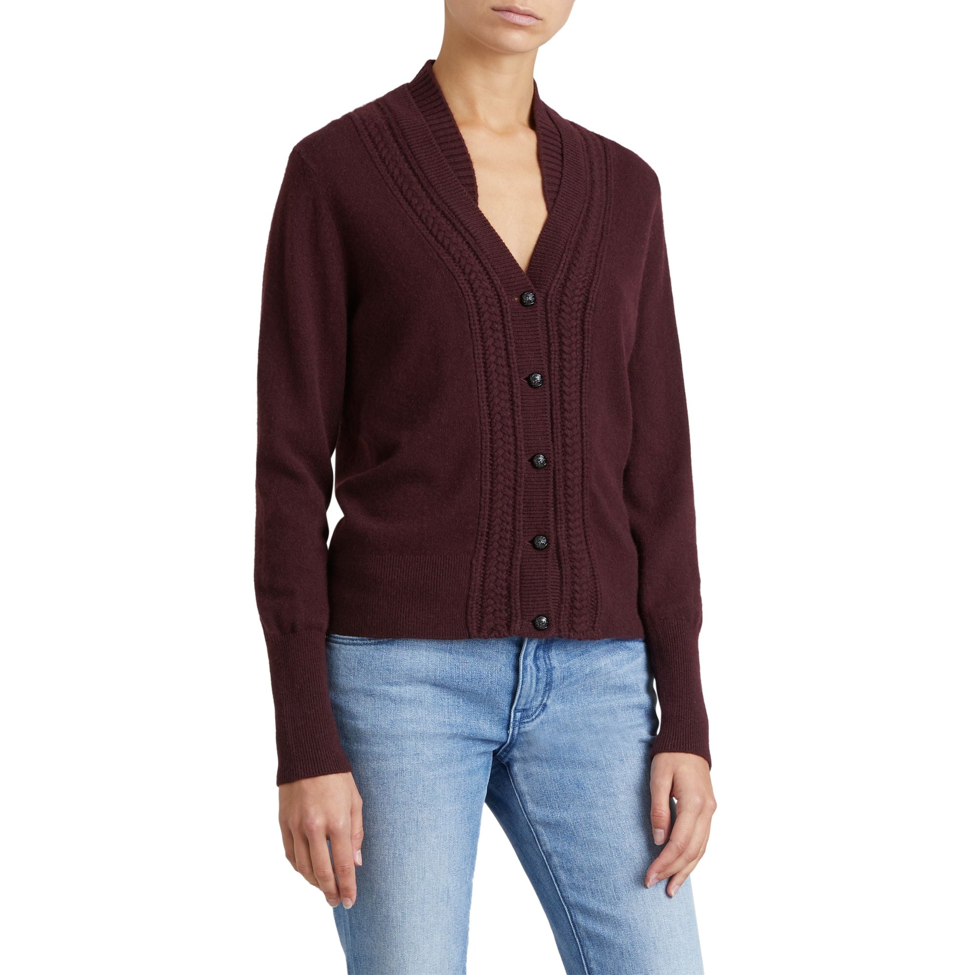 Cardigan en maille de cachemire torsadée - Deep Claret