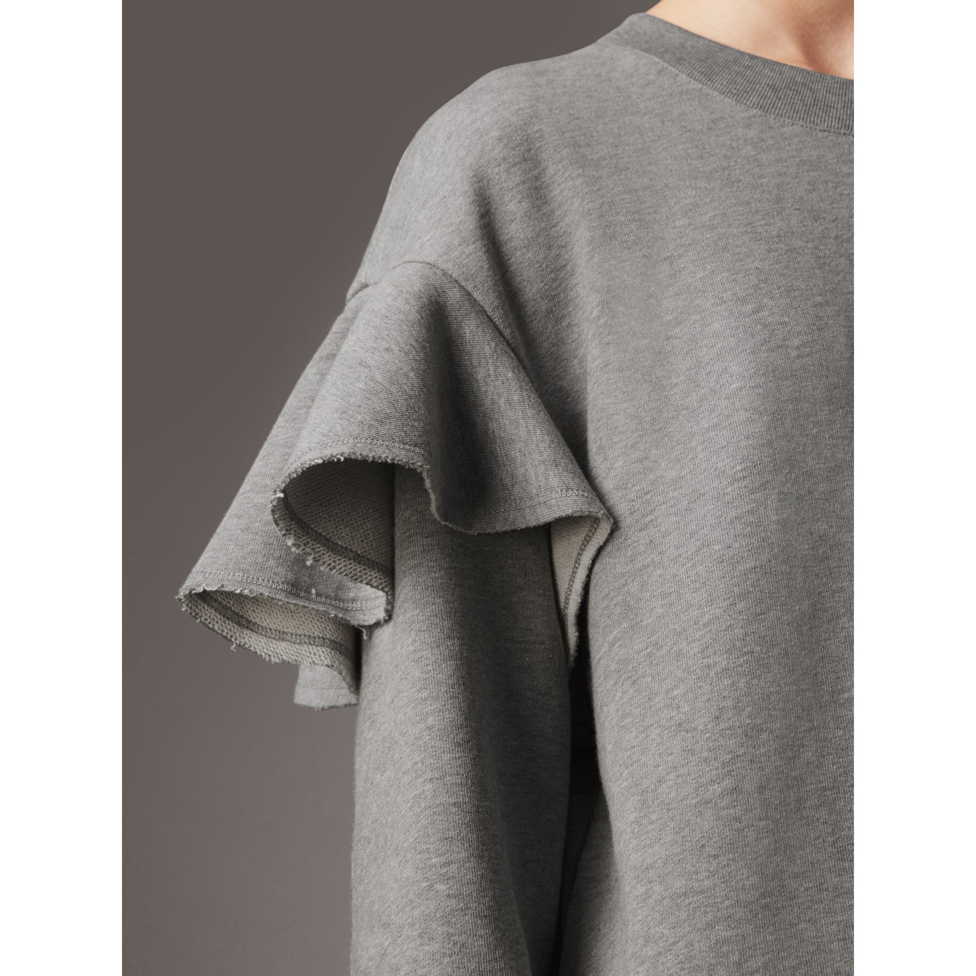 Robe pull en coton à manches à volants - Pale Grey Melange