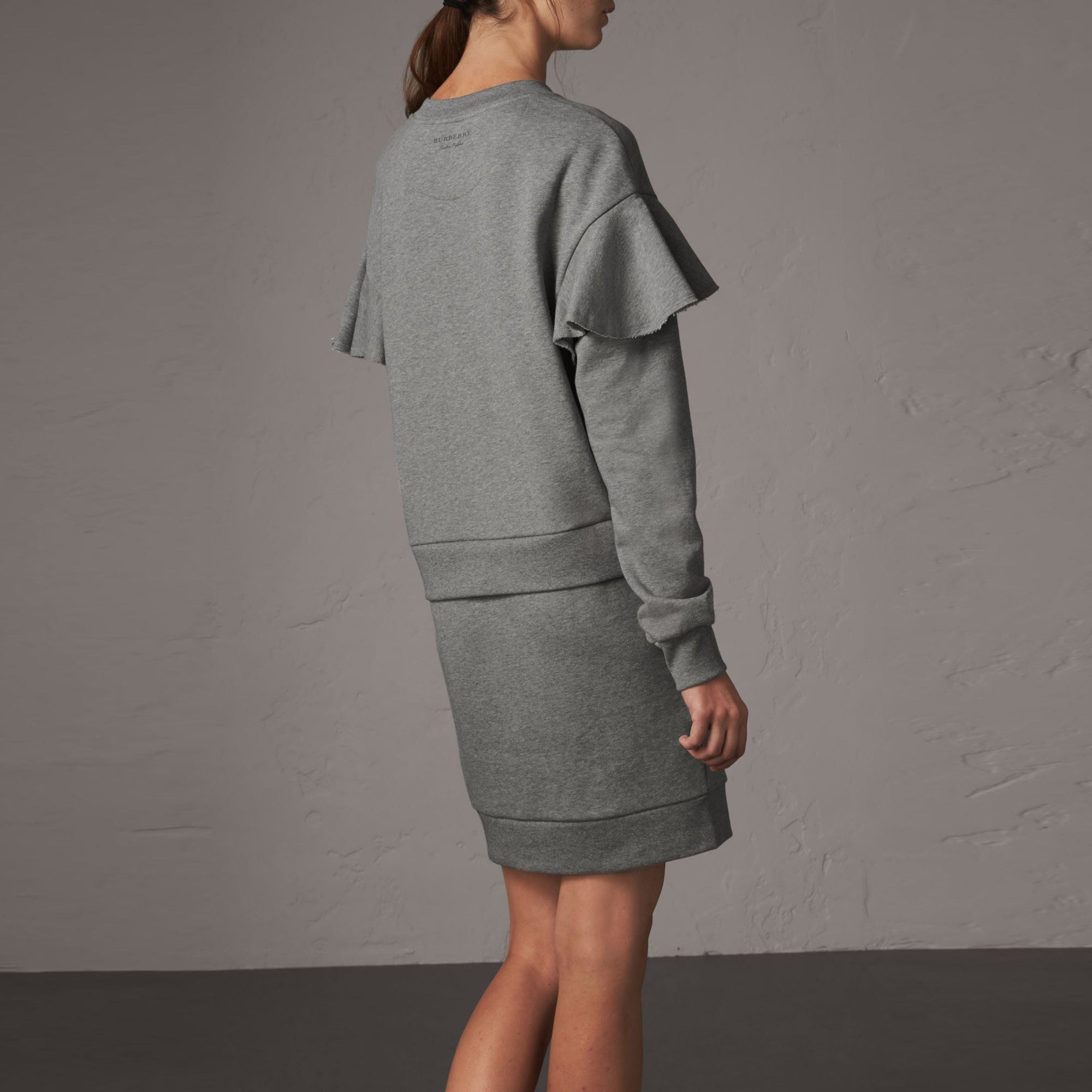 Robe pull en coton à manches à volants - Pale Grey Melange