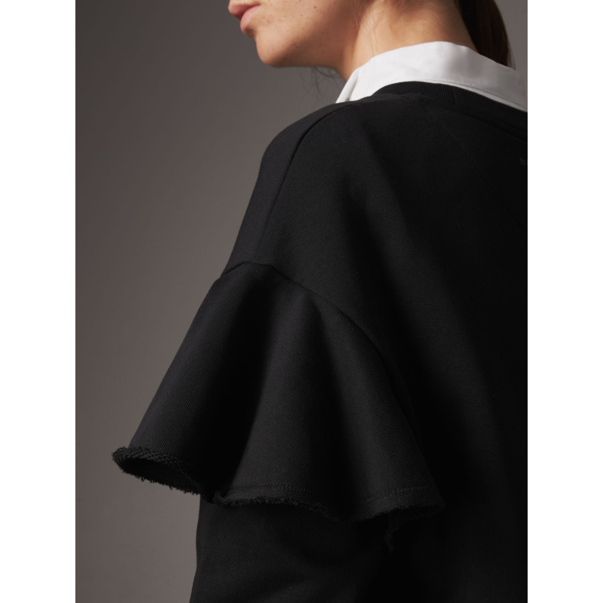 Robe pull en coton à manches à volants - Black