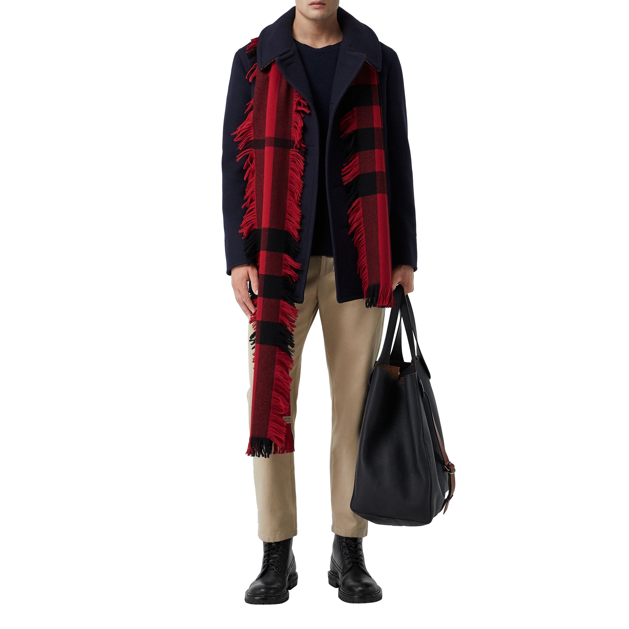 Écharpe en laine à motif check et à franges - Military Red