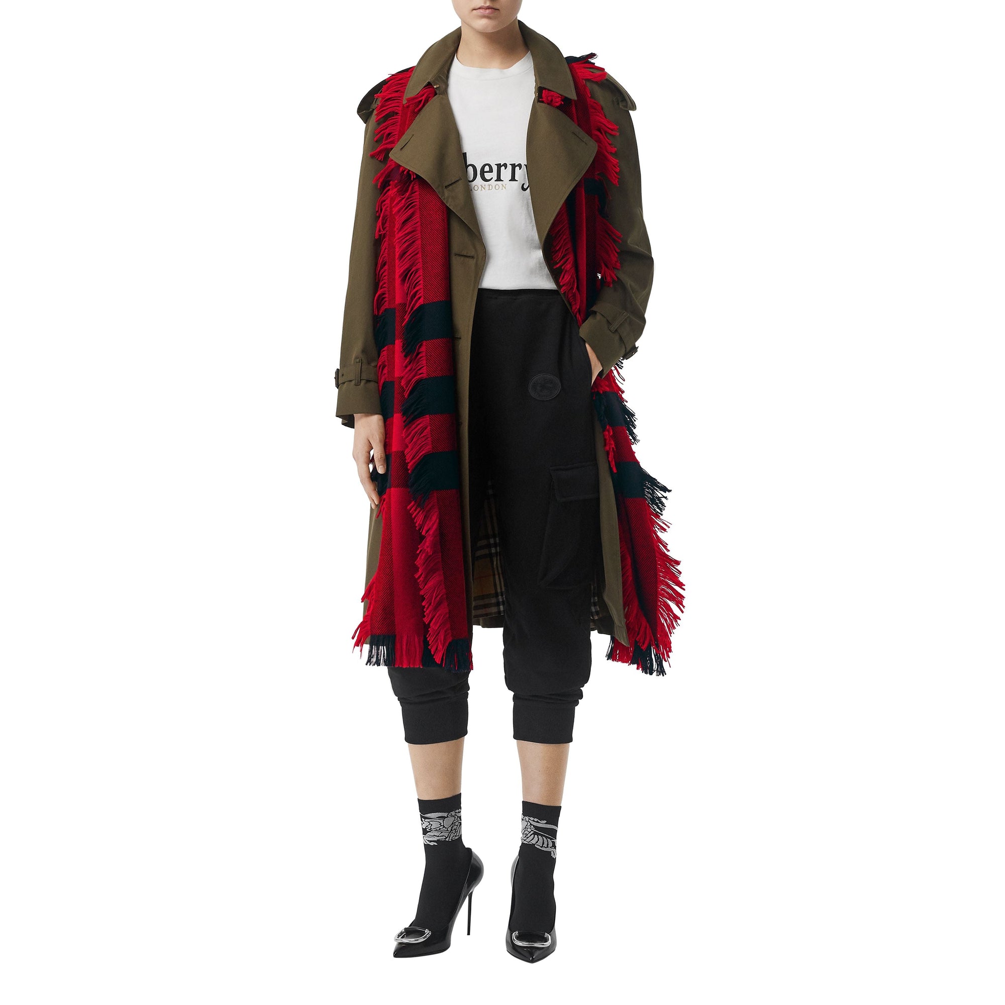 Écharpe en laine à motif check et à franges - Military Red