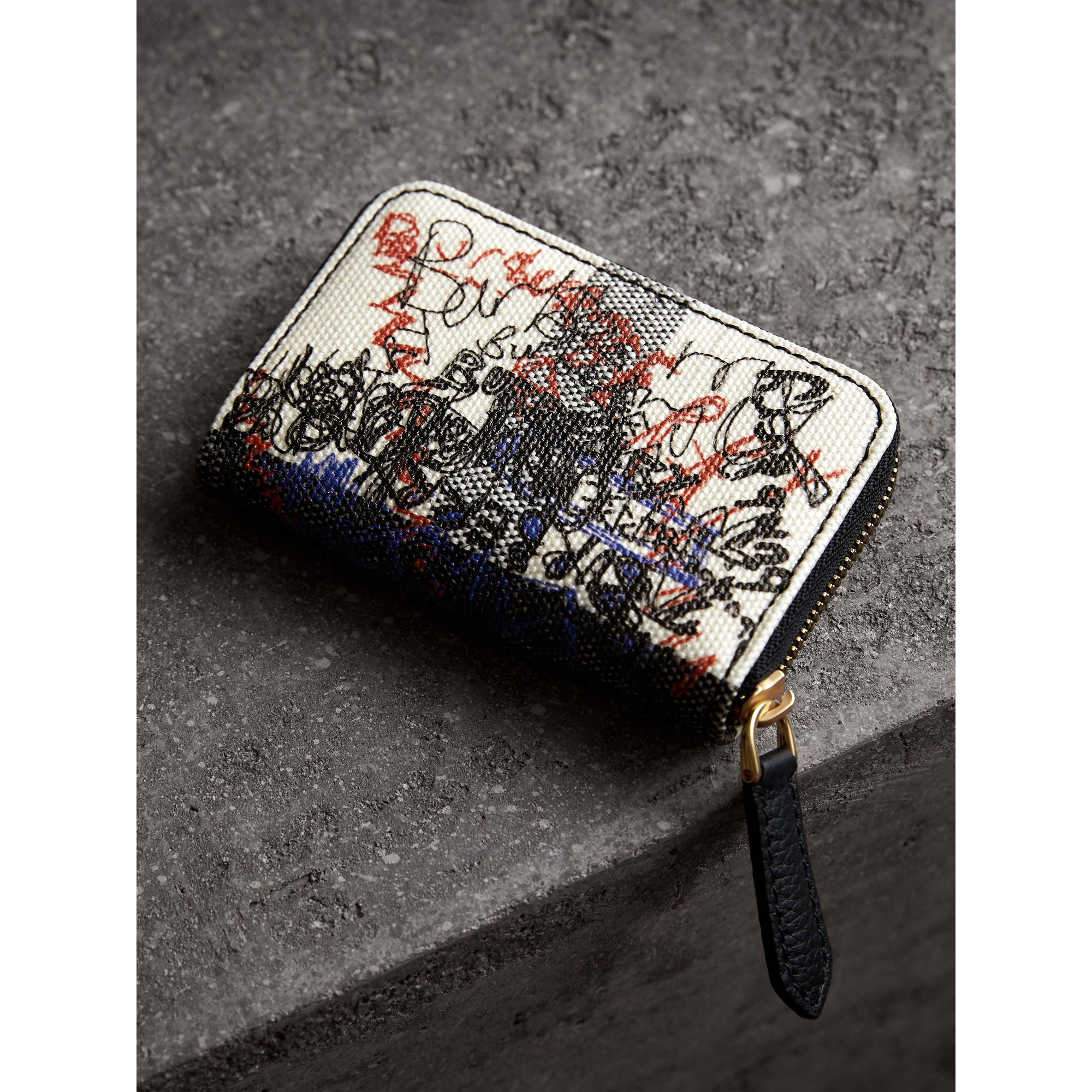 Porte-monnaie zippé imprimé Doodle - White