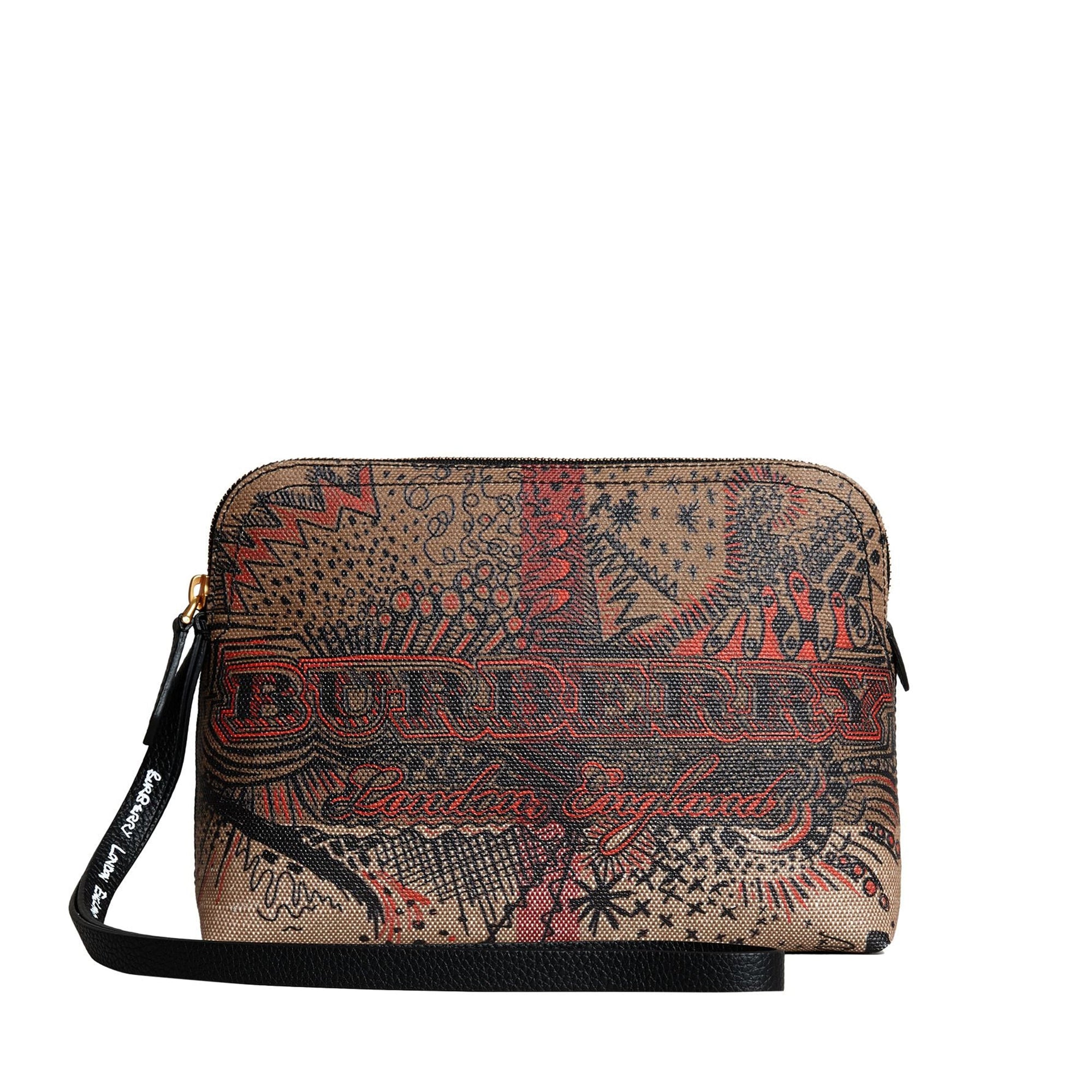 Grande pochette en toile enduite à motif check et imprimé Doodle - Classic Check & Black