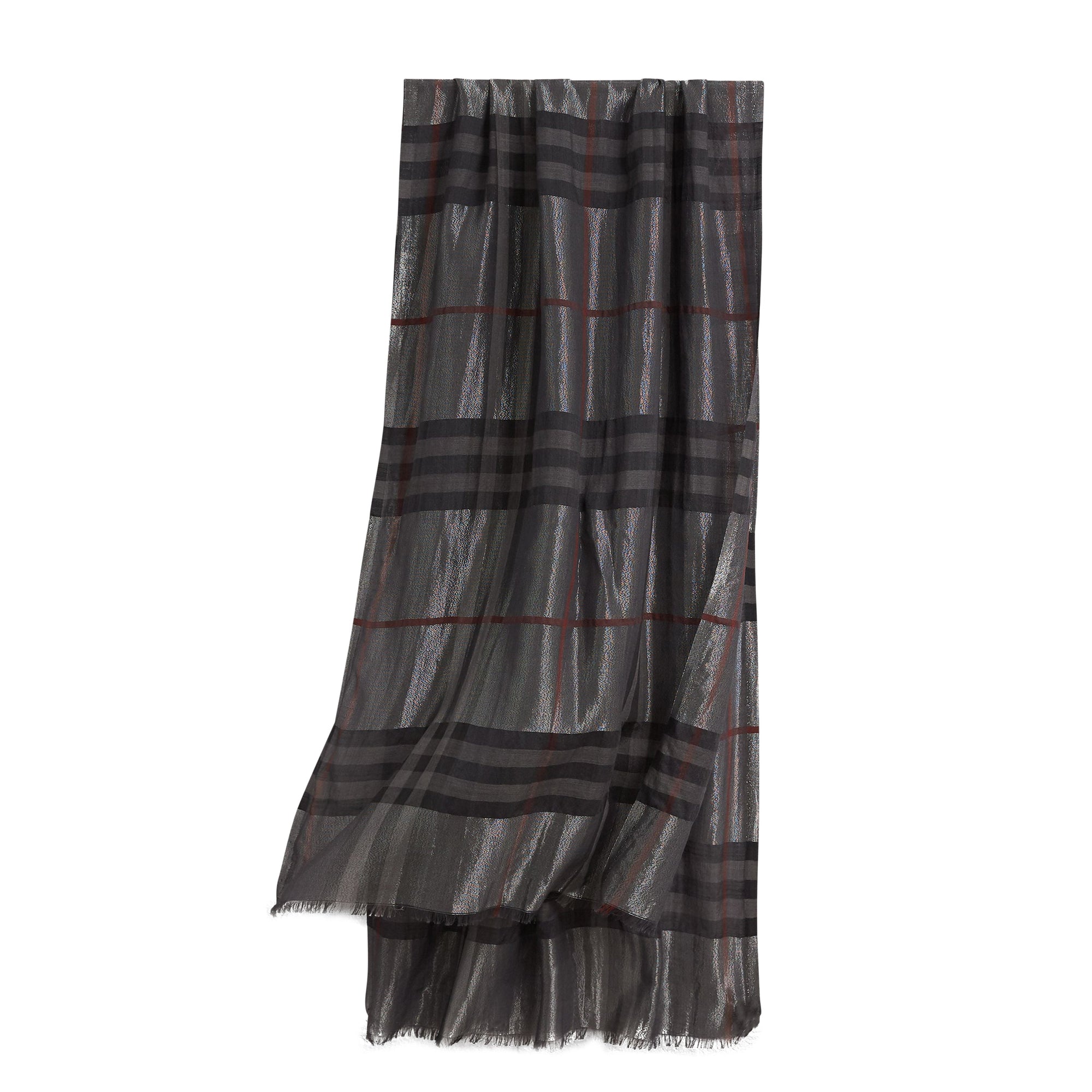 Écharpe en laine et soie avec motif check métallisé - Charcoal