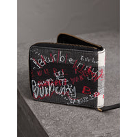 Portefeuille zippé imprimé Doodle - Black
